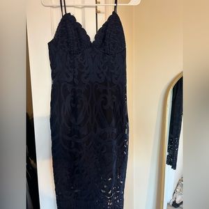 Navy lace Bardot midi dress